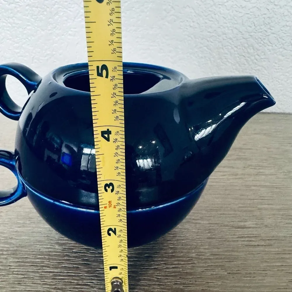 Navy Blue Japanese Glazed Ceramic Tea Mug Cup Stacked Set